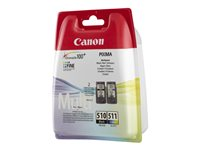 Canon PG-510 / CL-511 Multi pack - 2-pack - svart, färg (cyan, magenta, gul) - original - bläckpatron - för PIXMA MP230, MP237, MP252, MP258, MP270, MP280, MP282, MP499, MX350, MX360, MX410, MX420 2970B011