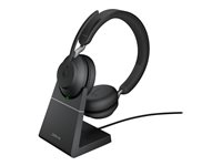 Jabra Evolve2 65 MS Stereo - Headset - på örat - Bluetooth - trådlös - USB-C - ljudisolerande - svart - med laddningsställ - Certifierad för Microsoft-teams 26599-999-889
