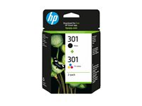 HP 301 - 2-pack - svart, färg (cyan, magenta, gul) - original - bläckpatron - för HP DeskJet 1000, 1010, 1050 AiO, 1050A AiO, 1510 AiO, 2000, 2050 AiO, 2050A AiO, 2510 AiO, 2540 AiO, 3000, 3050 AiO, 3050A eAiO, 3510 eAiO series, HP ENVY 4500 eAiO, 5530 eAiO series, HP OfficeJet 2620 AiO, 4630 eAiO series N9J72AE