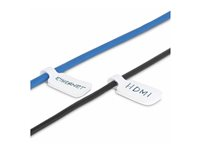 StarTech.com 3.5in (9cm) Cable Labels, 100 Pack White, Cable/Cord Tags (CABLE-TAG-HLWH) - Kabelmärkningsetiketter - krok-till-krok-fästanordning, skrivbar - 9 cm - vit (paket om 100) CABLE-TAG-HLWH